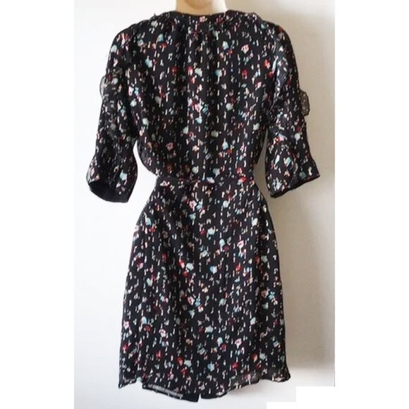 Sezane Josephine Floral Silk Chiffon Mini Dress 36 4 Black Metallic - Picture 3 of 8